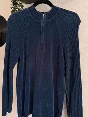 Vintage Jennifer Moore Navy Quarter-Zip Ribbed Knit Sweater
